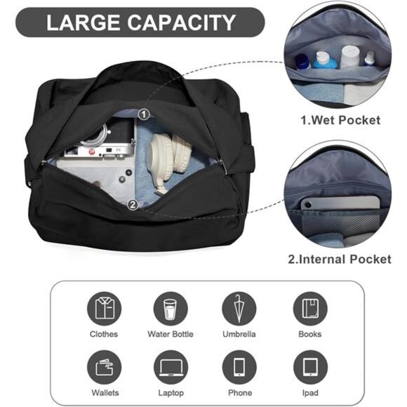 Small Gym Bag with Shoe Compartment Waterproof Duffle Bag Travel Workout Tote - Picture 5 of 7